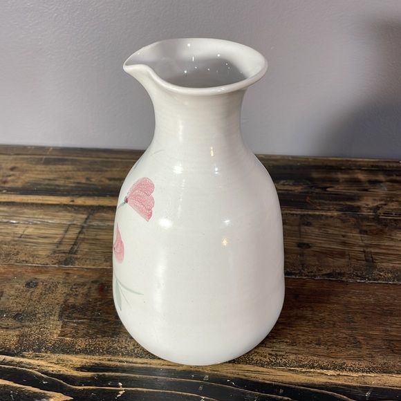 Pottery vessel with pouring spout.  Whimsical floral pattern. - Picture 3 of 14